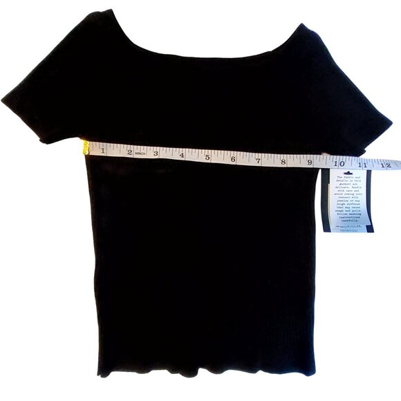 Girls Black Off-Shoulder Short Sleeve Top S(6/6X) Art Class Polyester & Rayon - Picture 4 of 8